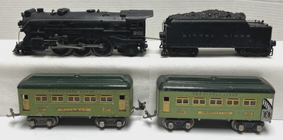 LIONEL PW O-GAUGE 225E DIECAST LOCO 2245W W/WHISTLE TENDER & 607/608 PASS. CARS