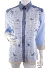 ERFO ORIGINAL Damen Geknöpfte Hemdbluse Gr. 40 Blau 3/4 Ärmel Knöpfe Streifen