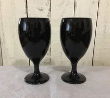 Set Of 2 Libbey Black Amethyst Glass Water Goblets Ice Tea 7” Tall