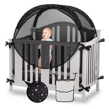 ZXPLO Safety Pop Up Crib Tent Cover - Toddler Anti-Climb Net - Black Mesh Infant