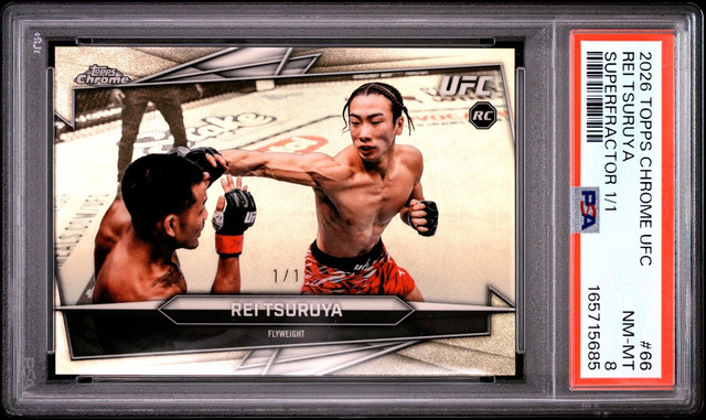 REI TSURUYA 2026 TOPPS CHROME UFC SUPER REFRACTOR 1/1 ROOKIE CARD #66 PSA 8