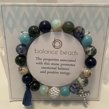 Balance Beads Bracelet Cross And Tassel Stretch Natural Stone