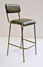 Barhocker LEO grün Leder gesteppt SH 74 cm antik gold-Messing Beine  im IVY-Shop