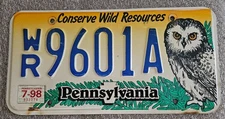 Pennsylvania 1998 OWL GRAPHIC License Plate NICE QUALITY #WR-9601A