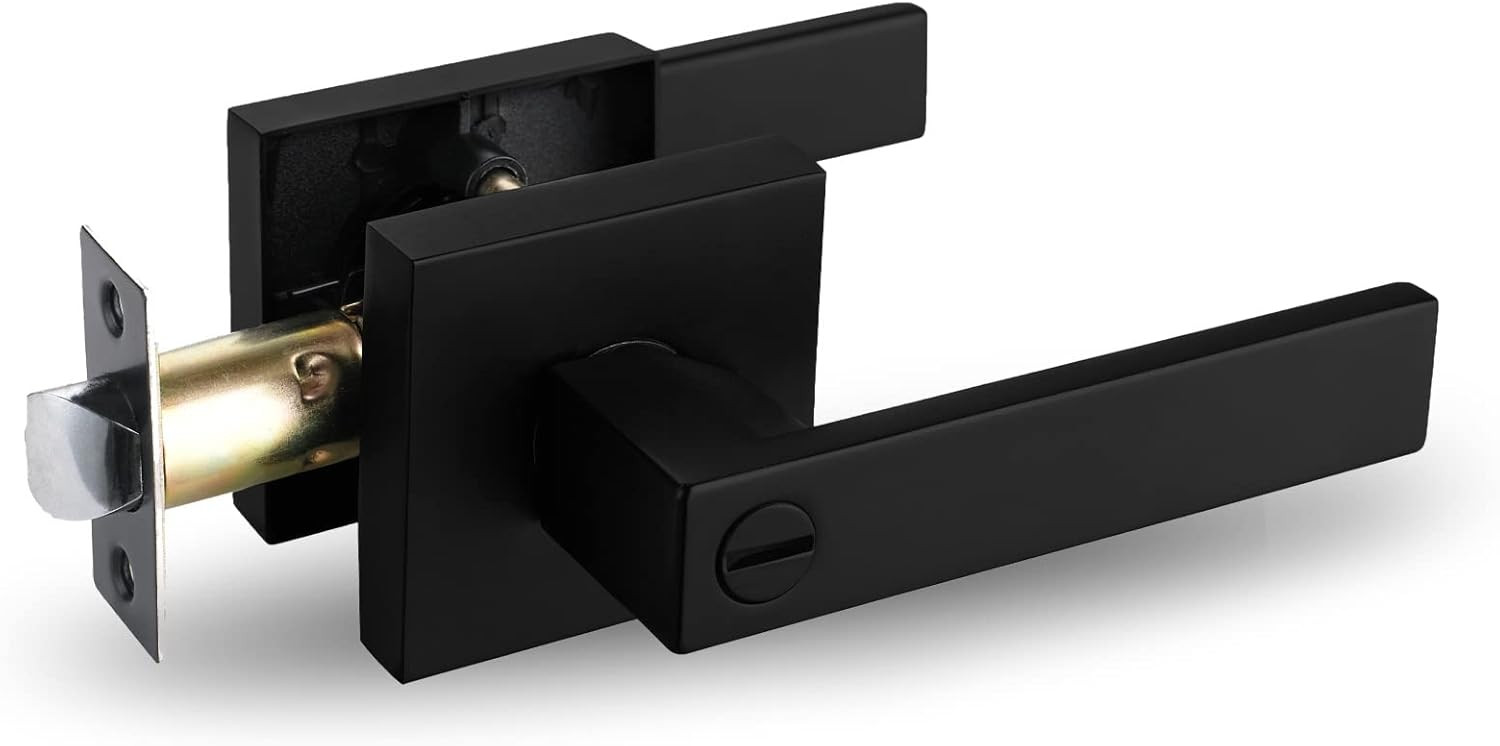 1 Pack Square Heavy Duty Privacy Door Lever Bed & Bath, Matte Black