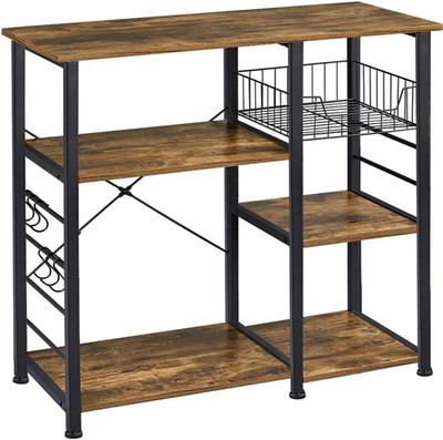 4-Tier Kitchen Baker'S Rack, Coffee Bar Microwave Stand Cart with Wire Basket &