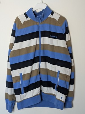 Adidas Neo Label Track Jacket XL Striped Full Zip Brown Blue White Black Retro