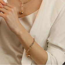 Globe Charm Paperclip Chain Bracelet