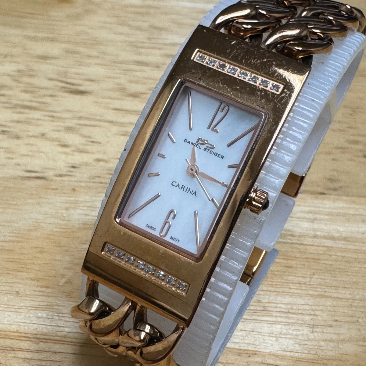 Stunning Art Deco Tank Style Sienna Watch by Daniel Steiger W35mm Goldtone Skeleton | Mechanical 17 Jewels | Rectangle  main image 4