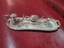 TINY VINTAGE METAL DOLLS HOUSE TEA SET