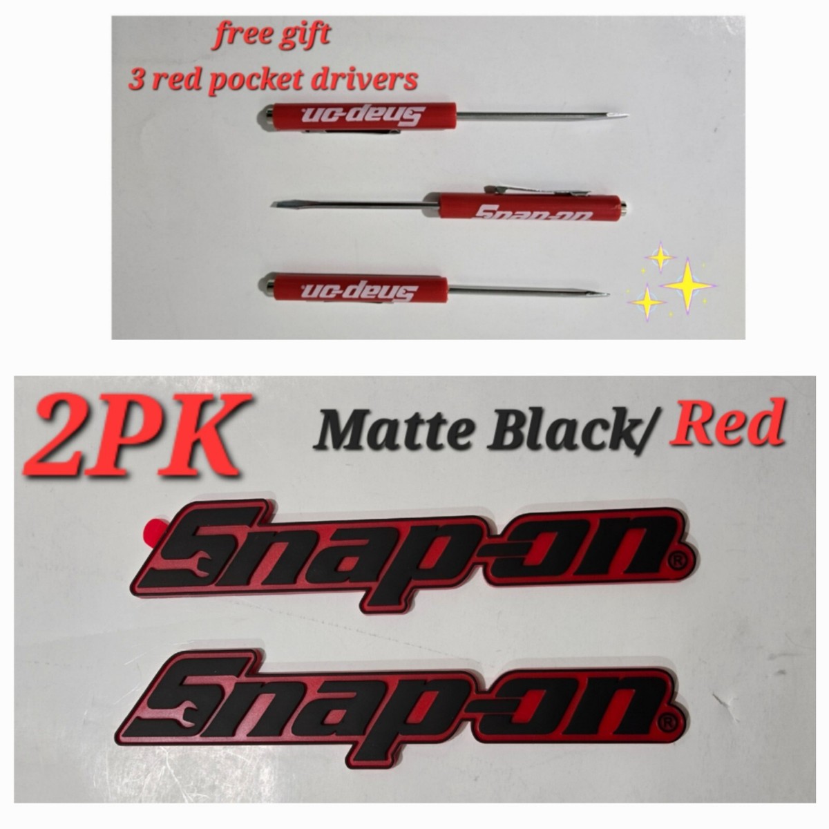 2PK SNAP ON TOOL BOX LOGO EMBLEM MATTE RED Plastic Badge Decal 8