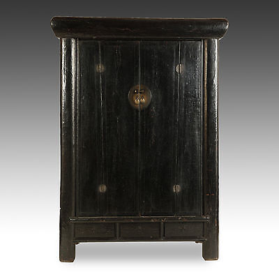 Chinese Black Lacquer Taper Cabinet From Shanxi - Early 19thC Chinese Black Lacquer Taper Cabinet From Shanxi - Early 19thC