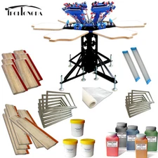 6 Color Screen Printing Kit Adjustable DIY Shirt Press Ink Machine & Squeegee