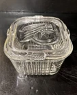 Vintage Federal Glass Ribbed Refrigerator Dish with Lid, Embossed Vegetables