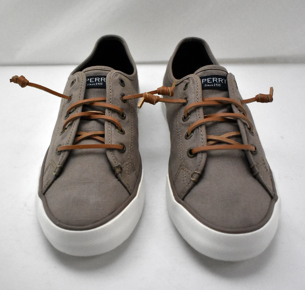 Sperry Top Sider Pier View Taupe Canvas Slip On Sneakers Women s Size 10