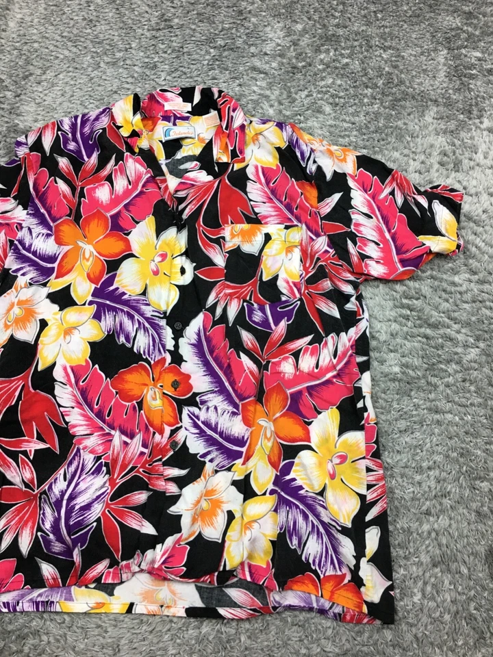 Islander Hawaiian Shirt Mens Size Large Red Yellow Floral Print Short Sleeve - Image 2 of 4