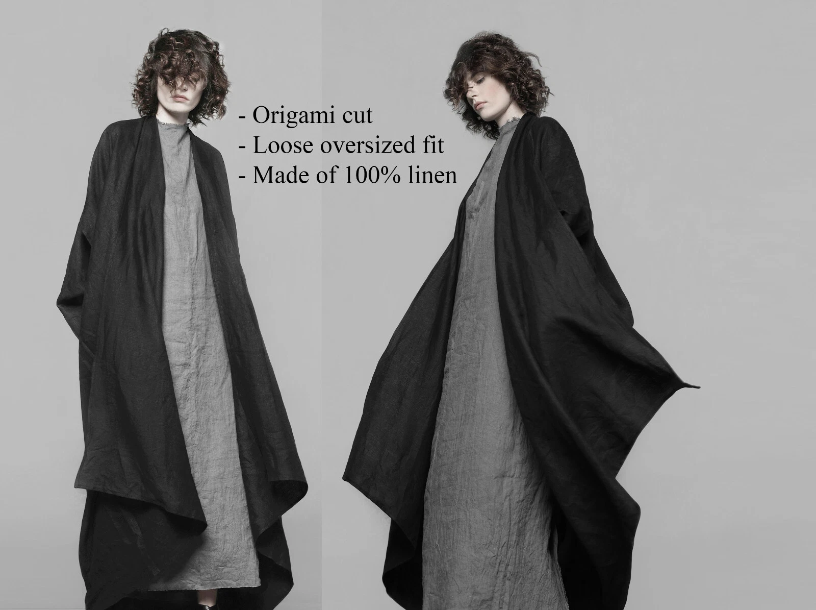 Japanese avant garde linen kimono dress. Linen Cocoon cardigan. Kimono duster