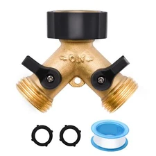 Garden Hose Splitter 2 Way, Heavy Duty Brass Connector Hose Y Splitter with Rubb