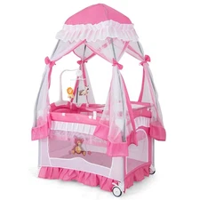 Portable Baby Playpen Crib Cradle Bassinet Changing Pad Mosquito Net Toys w Bag