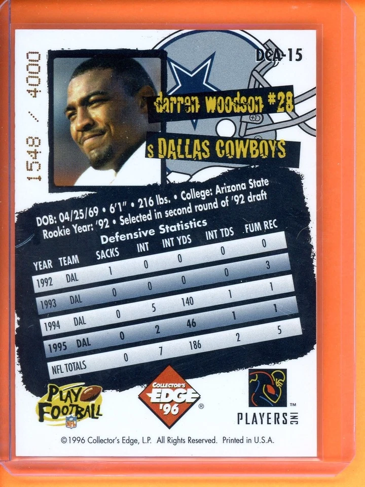 Darren Woodson Cowboybilia Autographs /4000 1996 Collector's Edge #DCA-15 - Image 2 of 2