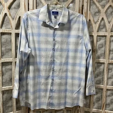 Mens Apt 9 Blue Checked Longsleeve Dress Shirt Premier Flex Size XXL