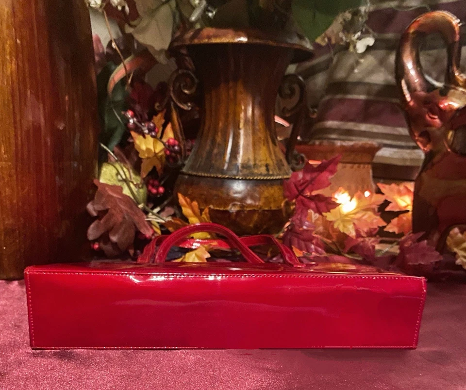 Stuart Weitzman Women's Red Butterfly Patent Satchel Top Handle Bag - Image 4 of 4