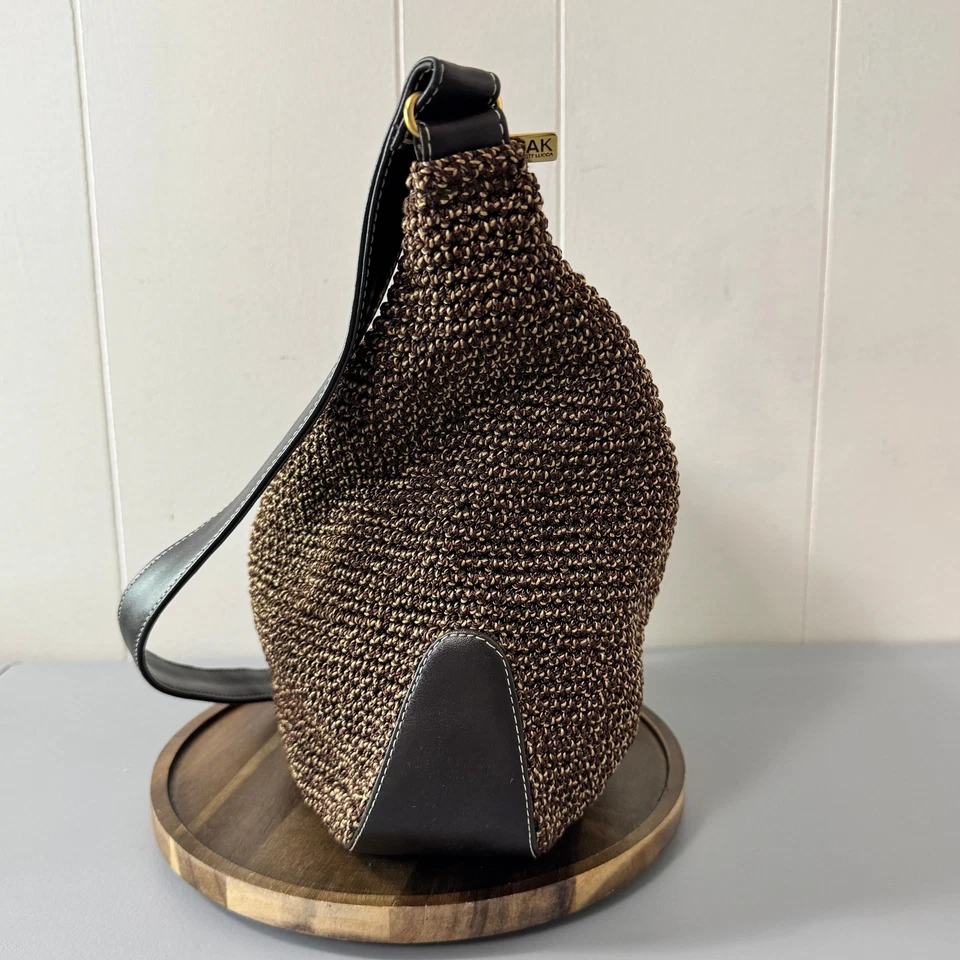 The Sak Elliott Lucca Woven Nylon Shoulder Bag Brown Leather Trim Hobo Purse - Image 3 of 4