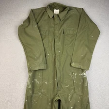 US Military Mechanic Coveralls Men's Medium Unicor Green Jumpsuit Paint Splatter