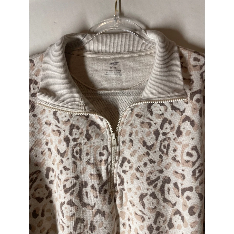 Aerie Leopard Print Oversized 1/4 Zip Pullover Sweatshirt Tan Brown Size Medium - Image 2 of 4