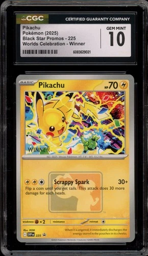 Pokemon Pikachu 2025 Worlds Celebration Winner Promo SVP EN 225 CGC 10 Gem Mint