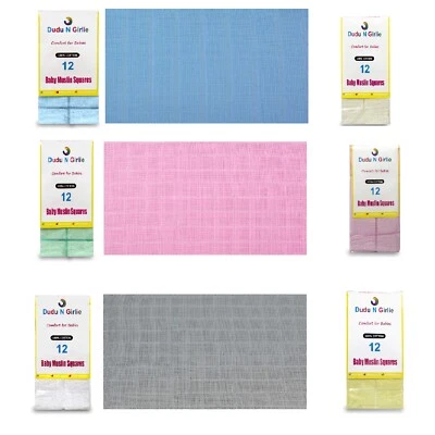 DUDU N GIRLIE 12 Baby Muslin Cloths Burp Cloths 100% Cotton , Wash Cloths, Muslin Swaddle ,Bib