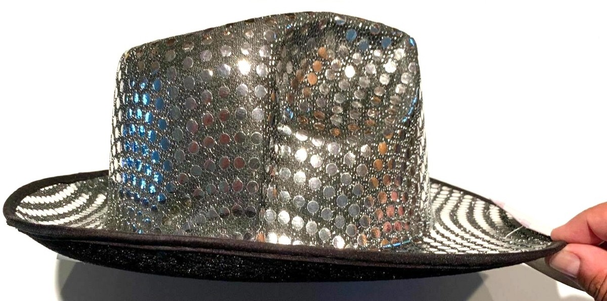 SILVER SEQUIN FEDORA HAT Gangster Michael Jackson Costume Cap