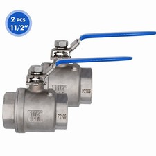 1-1/2" Ball Valve, 2-Piece 316 Stainless Steel, 1000 WOG for Water oil gas 2Pack