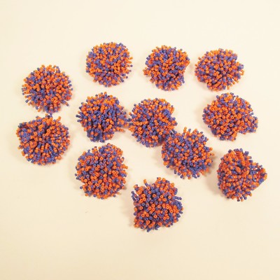 12 PCS POM POM Orange & Blue Handmade Beaded Elastic Stretch Rings WHOLESALE LOT