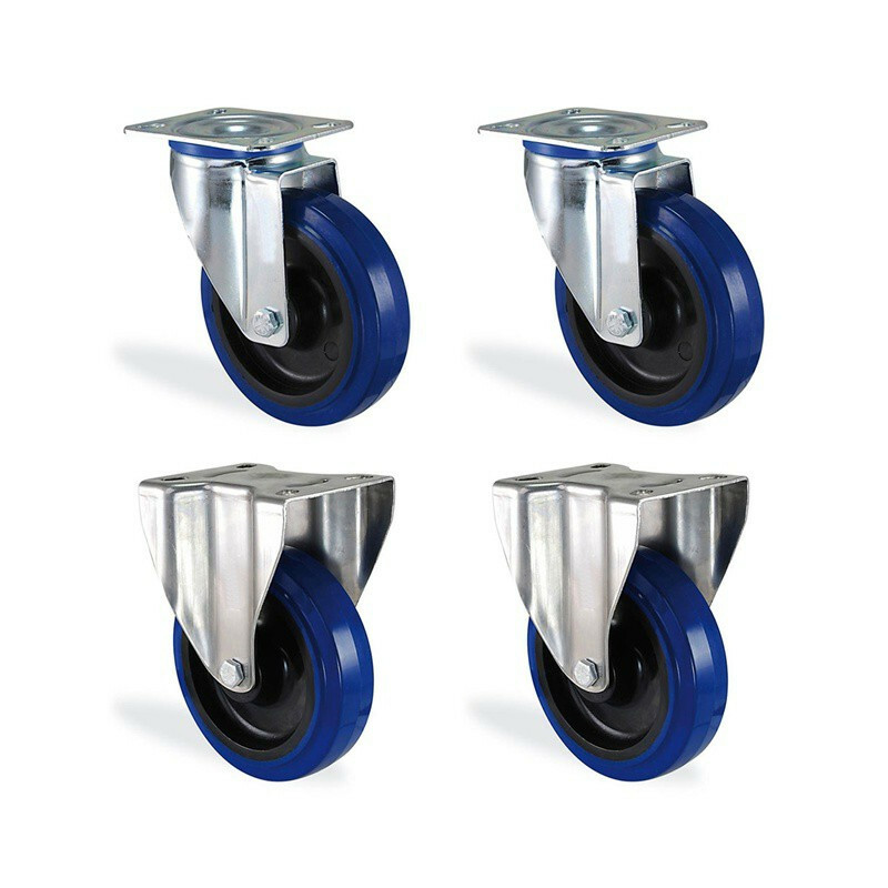 Roulettes pivotantes fixes caoutchouc bleu élastique 80mm manutention