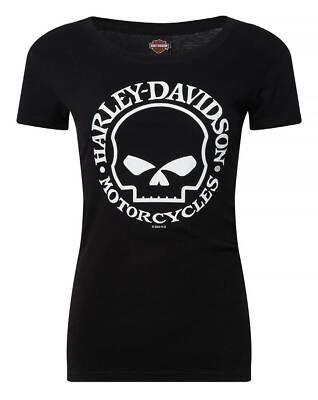 Harley-Davidson Women's Willie G Skull Logo Round Neck Short Sleeve Tee, Black