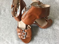 Michael Kors triple ankle strap high heel sandals Luggage brown leather 6,5 US