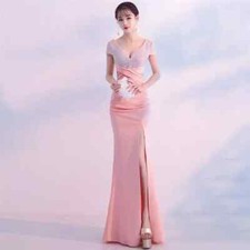 Elegant Crystal Embellished High Split Slim Mermaid Evening Prom HomecomingDress