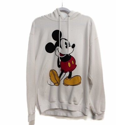 Disney Mens White Polycotton Hoodie Mickey Mouse Fleece