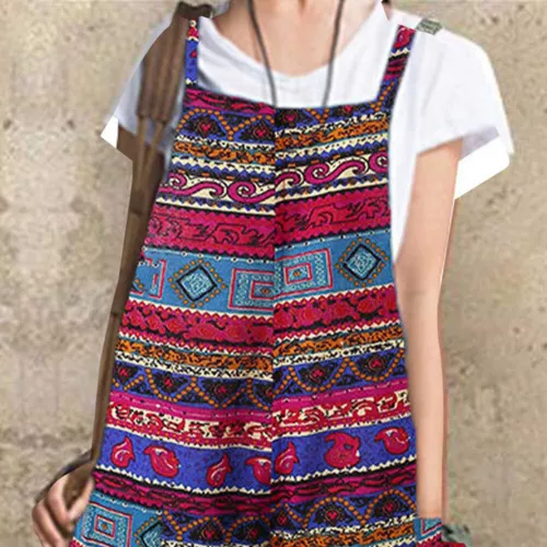 Damen Print Jumpsuit Weite Bein Latzhose Trägerhose Lose Freizeit Sommer*Overall - Bild 12 von 34