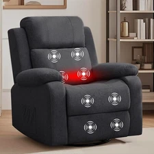 360° Swivel Recliner Rocking Chair for Living Room Heated/Massage Linen