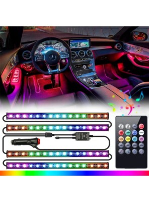 Auto Innenraum LED Lichtleiste, 4 STCK. 48 LED RGB Auto Innenraum Atmosphäre Neonlichter