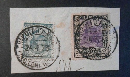 ITALIA ITALY 1921 C.LIBIA Fr.Italia SVR "5c+ 55 pittorica su frammento lettera - 第 1/1 張圖片