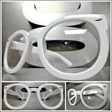 Men's or Women CLASSIC RETRO NERD Style Clear Lens EYE GLASSES Large White Frame