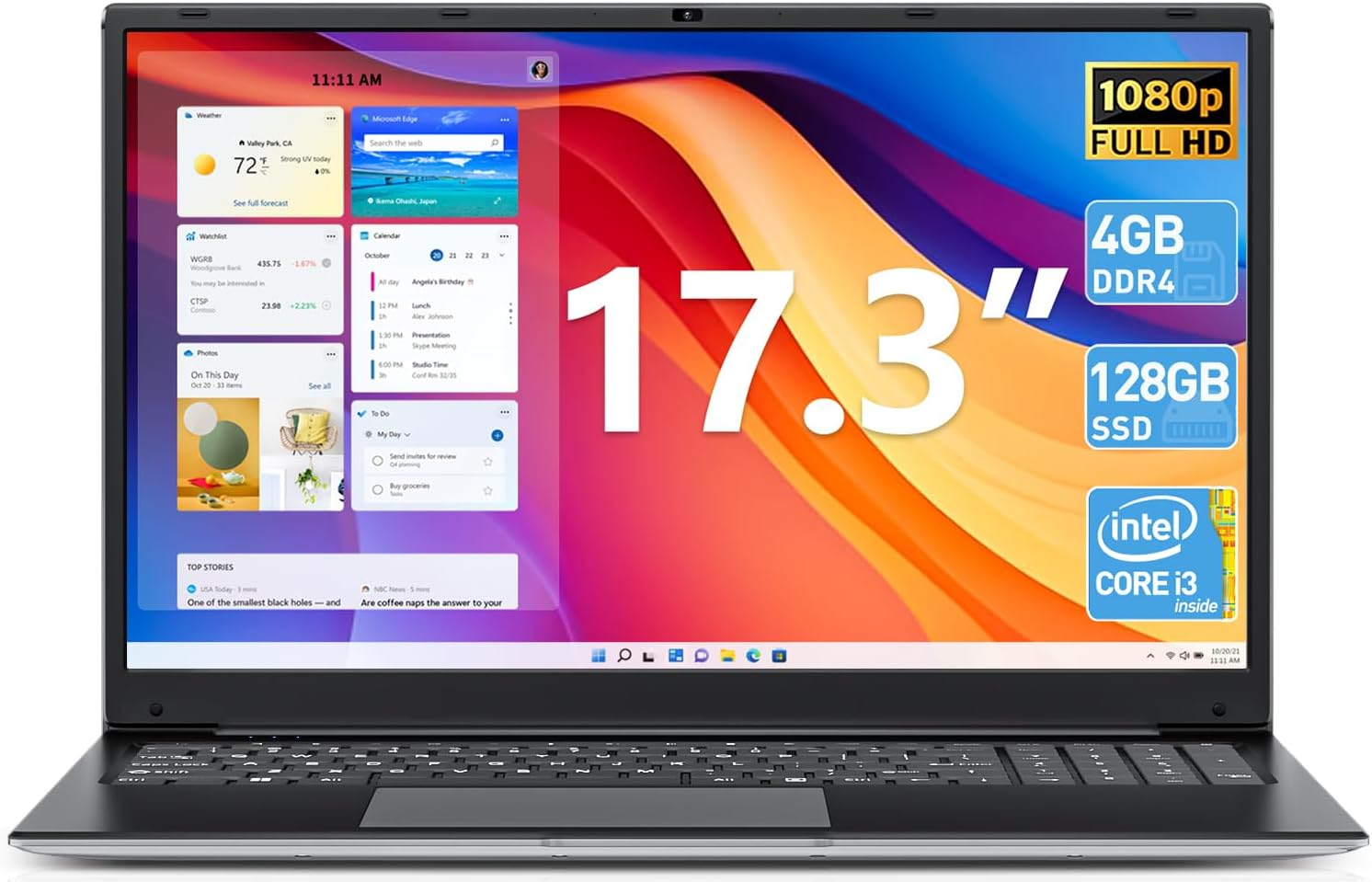 17.3 Inch Laptop with 4GB DDR4 RAM 128GB SSD Webcam 2.5GHz Speed-image