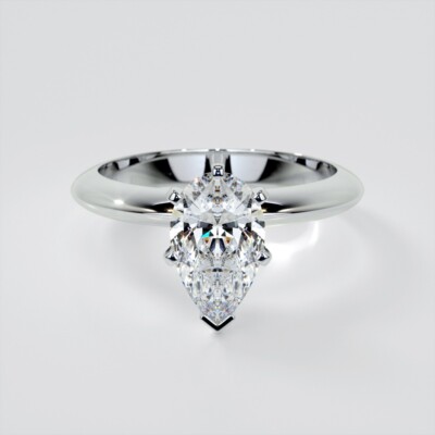 Lab Grown Diamond Pear Cut Tiffany Style Engagement Ring 14K Gold  Up to 5 Carat