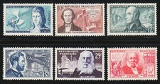 France 1955 MNH Mi 1037-1042 Sc 757-762 Ingénieurs,inventeurs,scientifiques f...