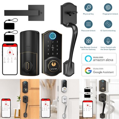 SMONET Smart Front Door Lock Handle Set Fingerprint Keyless Digital Deadbolt APP