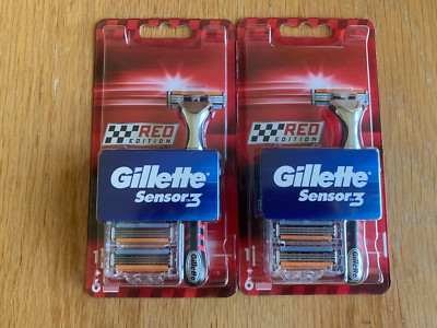 X2 Brandneu & Versiegelt GILLETTE Sensor 3 Rasierer +6 Nachfüllklingen DUO-Red Edition