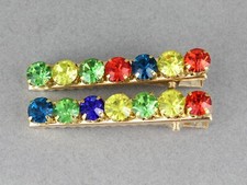2 crystal barrettes metal alligator hair clip multi color faceted gems set of 2